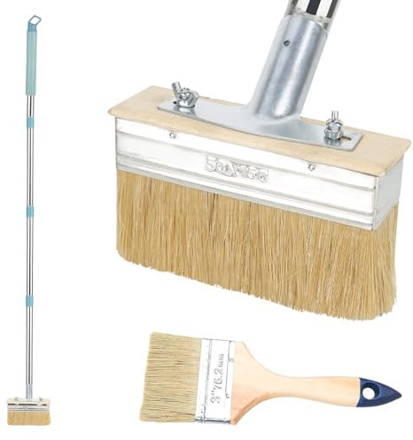 Smtfcty Deck Stain Applicator With 60 Long Handle - 6 Decking Brush and 3 Paint Brush for Floor, Oil, Shed, Fence, and Garden - Quick Painting Tool