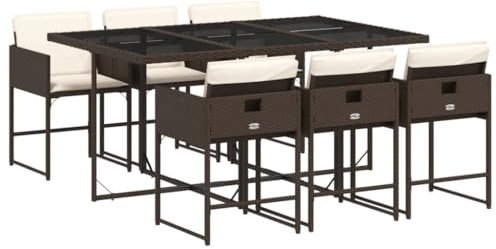 Gecheer 7-TLG. Polyrattan Sitzgruppe, Garten Essgruppe 6 Personen, Rattan Gartenmöbel Set, Balkon Möbel, Garten Lounge, Terrassenmöbel Set, Gartengarnitur Sitzgarnitur, mit Kissen, Braun