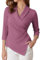 Ladies Winter 3/4 Long Sleeve Tops for Women UK Business Office Solid Blouses Shirts Purple Pink XL