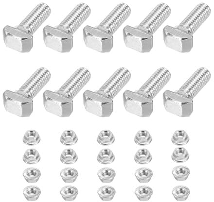 PATIKIL M5x10 Hammer Head Bolt T Screw, 10 Pcs T Slot Drop in Bolt Hammer Head Bolts with 10 Pcs Hexagon Flange Nuts for 2020 Series European Standard Aluminum Profile