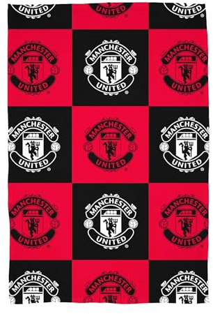 Character World Manchester United Fleece Throw Blanket | Super Soft | Red, Black & White Checker Pattern | Warm and Cosy Feel Throw | Perfect for Home, Bedroom, Sleepovers & Camping