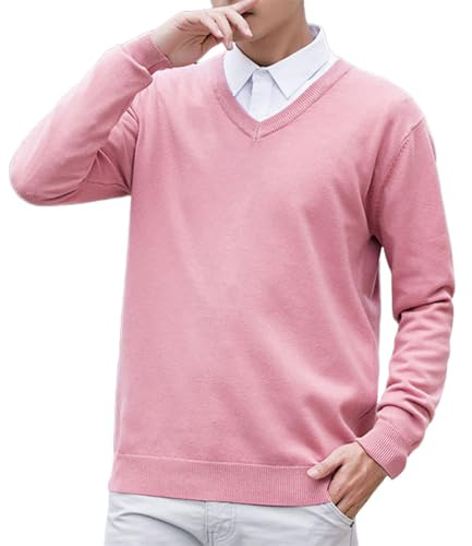 Pull en tricot pour homme - Col en V - Élégant - Tricot fin - Pull d'affaires - Couleur unie - Pull en tricot fin - Automne - Hiver - Pull à manches longues - Pull tricoté