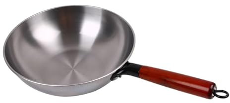 Colcolo Iron Wok Fry Pan Without Lid with Wooden Handle for All Cooktops, Handmade Iron Pot Uncoated Skillet for Restaurant Home, 32cm