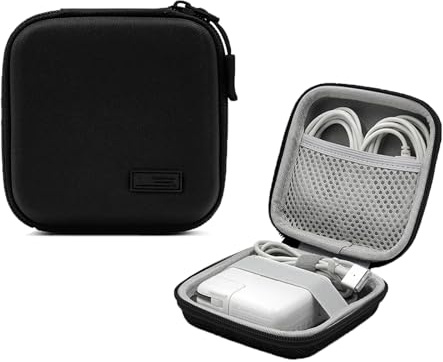 CERFFOOL Mini Storage Bag for MacBook Air/Pro Charger Shockproof Hard Case Storage Bag for Battery/Cable/Hard Drive/USB Flash Drive/Portable Storage Bag Protective Cover (Black)