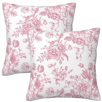 Kotkiddy Rosa und Weiß Blumenmuster Wurfkissenbezüge 18x18 Zoll Set von 2, dekorative Vintage Chinoiserie Blumen Kissenhülle Farmhouse Kissenbezüge