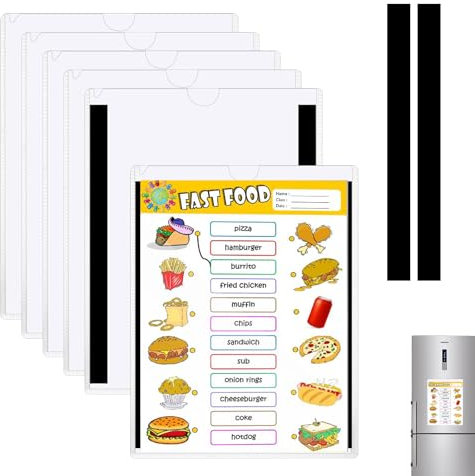 Eyerayo 5 Stück Magnetrahmen 32 x 23.5cm Selbstklebender Magnetischer Bilderrahmen Plakatrahmen Transparent Infotaschen mit Magnetband