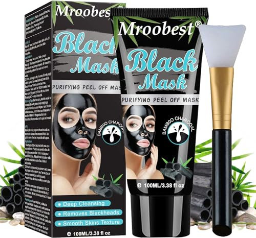 Maschera Carbone Nero, Peel off Maschera, Detergente profondo Restringimento Pori, Rimuove Punti Neri/Acne Per Pelle Puro Liscia, con Kit Strumenti Estrazione Punti Neri e Spazzola-100ML