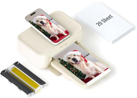 HPRT Fotodrucker 4x6, +20 Blatt & 1 Farbband, WLAN-fähiger drahtloser Sofortbilddrucker für iPhone, Android, Smartphone, Thermosublimationsdruck, AR-Videodruck