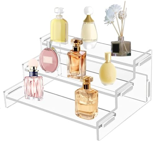 YouthLoxus 3 Tier Clear Perfume Stand, Perfume Display Stand, Dresser Perfume Organiser, Used For Collectibles, Cupcakes, Desserts, Cosmetics, Tabletops, Dressing Tables