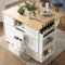 Seyakany isla central cocina con puertas correderas y cajones, sirve con vetas de madera, con ruedas y encimera, servidor de cocina con estante de especias y toalleros, blanco