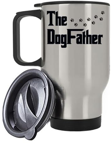 The Dogfather, Funny Dog Dad Gift, Perfect for Dog Lovers & Pet Owners, Insulated 14oz Travel Mug, Tea, Coffee Mug. (Silver)