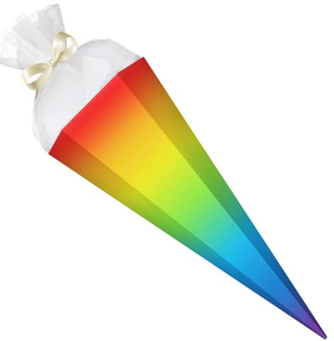 GRAVURZEILE - Bedruckte Schultüte - Verlauf Regenbogen - Rohling mit versch. Motiven zum basteln - Geschenk zur Einschulung - Sechseckige Zuckertüte für Jungen & Mädchen - 61 cm mit Tüll-Verschluss