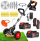 Debroussailleuse Electrique sans Fil,21V 4000AH Coupe Bordure sans Fil avec 2 Batterie et Trois Types De Lames,Bordure avec Roues,Légère à Faible Bruit pour La Coupe De Jardin, Pelouses Arbustes