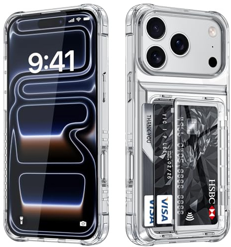 Vunake Klar für iPhone 17 Pro hülle mit Kartenfach Wallet Max 4 Karten für iPhone 17 Pro hülle Thin Transparent TPU Kartenfach HandyHülle Stoßfest Schutzhüllen Case 6,7 Zoll,Anti-Yellowing