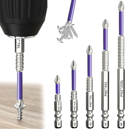 5 Pcs Juego de Puntas de Destornillador Magnéticas, para Taladro Eléctrico | Puntas de Atornillado Magnéticas, Bit de Destornilladores de Imán, Juego de Brocas Antideslizantes (50 65 70 90 150mm)
