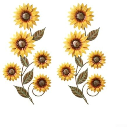 HOHOVYVY 2 Stück Metall Sonnenblumen Wanddeko Gelb 30X15cm Für Innen Außen Garten Terrasse Zaun Schlafzimmer Wohnzimmer