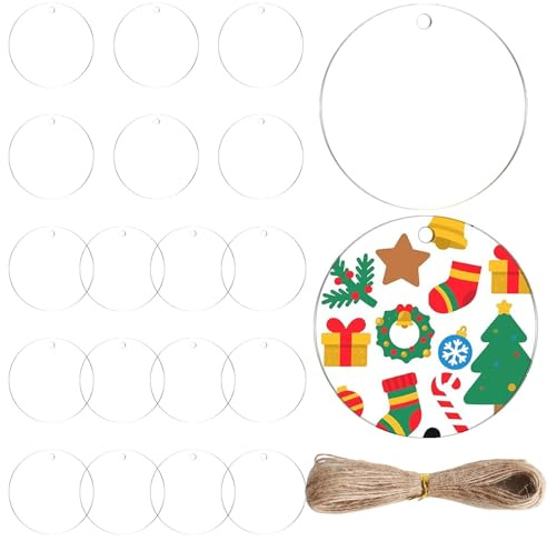 FrostyFlair 20 Stück Acrylscheibe Rund, 7.5cm Acrylglas Rund Transparent mit Loch, 2mm Dick Acrylglas Platte, Acrylplatte Transparent für Malerei, Dekorativen Anhängern