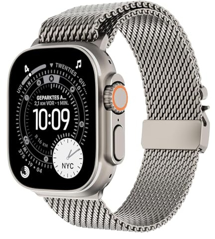 Cinturino per Apple Watch Ultra 3/2/1 49mm, Fibbia Stile Paracadute, Cinturini Milanese in Titanio per iWatch Series 11 10 9 8 7 6 5 4 Ultra SE 3 2 1, 49mm/46mm/45mm/44mm/42mm(Series 3/2/1)