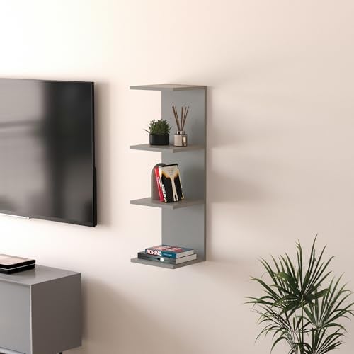 [en.casa] Wandregal Surahammar Regal 95 x 30 x 28 cm Bücherregal mit 4 Ablageflächen Wandmontage Hängeregal Schweberegal Grau