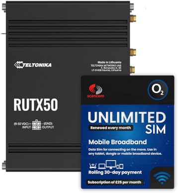 Teltonika RUTX50 Dual Network 5G Mobile Router + O2 Rolling 30-Day Plan – £25/Month, QR-Code Activation