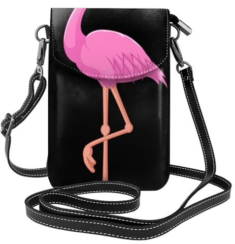 RRhgipp Cartoon-Flamingo-Umhängetasche für Damen, klein, PU-Leder, Schultertasche, Handtasche, Handygeldbörse