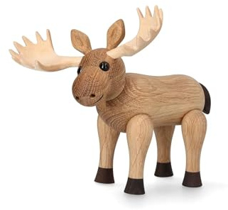 Spring Copenhagen Holzelch Harald – 14 cm Holzfigur Elch aus FSC Holz · Skandinavische Tierfigur Deko Wohnzimmer · Design Holz Skulptur modern