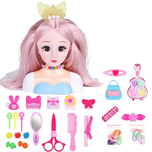 Kikumi Cabeza de Muñeca de Maquillaje de Peluquería para Niños, 25 Piezas, Modelo de Peinado, Muñeca de Maquillaje, Cabeza de, Juguetes (Naranja)