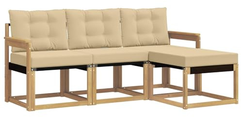 vidaXL Outdoor-Sofagarnitur mit Kissen 4 pcs Weiß und Beige, Garten-Sofa, modernes Lounge-Set für draußen, haltbar, gemütliche Terrasse-Sitze für jeden Anlass