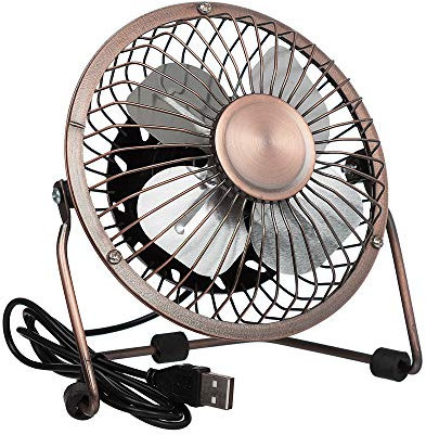 Invero® Mini USB 4-Inch Tilting Desktop Cooling Fan with Metal Shell and Aluminium Blades ideal for Home, Office, Laptops, Notebooks, Desktop PC's and more - Simple Plug & Play - Antique/Bronze
