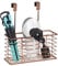 mDesign Over The Door Hair Dryer Holder - Hair Dryer Storage in a Mesh Basket - Practical Multifunctional Shelf for Hair Dryer, Curling Iron or Hair Straightener - Bronze