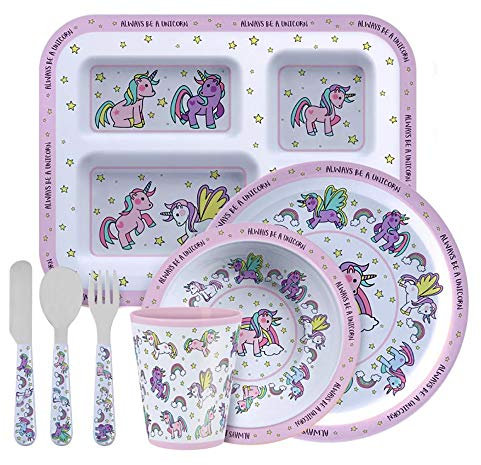 Wango Little Stars Childrens Unicorn Dining Sets (All Items - Plate/Bowl/Beaker/Tray/Cutlery)