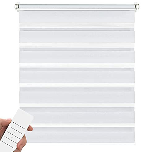 Elektrisches Doppelrollo für Fenster, Klemmfix ohne Bohren, Rollo mit Akku, transparent lichtundurchlässig – 120x150 cm weiß – Duo Rollo Klemmträger