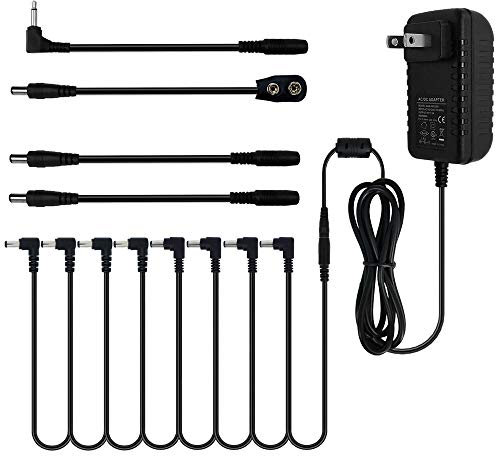 Pigtone - Adaptador de fuente de alimentación para pedal (9 V, CC, 2 A, 2000 ma, punta negativa, 8 vías, cable de cadena de margarita para pedales de efecto de guitarra