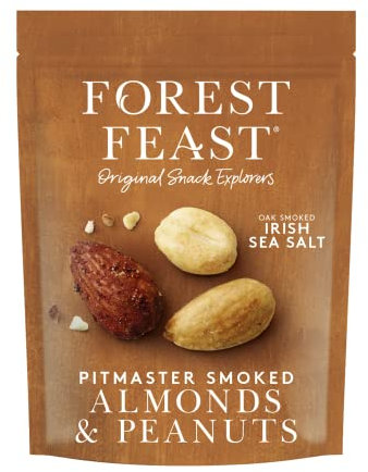 FOREST FEAST Pitmaster Smoked Almonds & Peanuts 8 x 120g | Slow Roasted Mixed Nuts Mix with Oak Smoked Irish Sea Salt, High Protein & High Fibre Snack