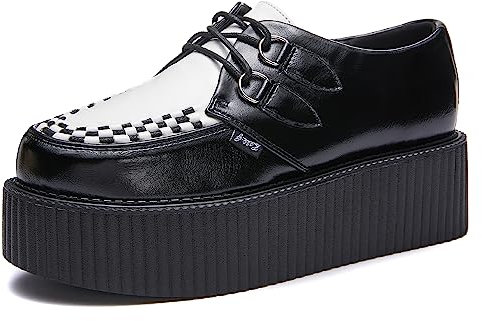 RoseG Zapatos de gamuza hechos a mano con plataforma plana con cordones para mujer, Negro/Blanco, 35.5 EU