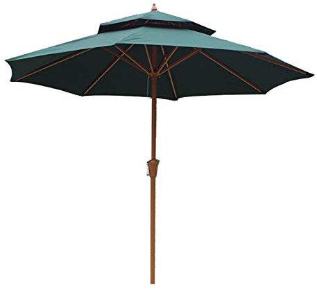 Parasol 2,7 M Parasol de Patio de Marché, Grand Étanche UV 90+ Sunbrella, Jardin/Piscine/Plage Parasol avec Texture en Bois Poteaux en Fer Brun (Color : Green)