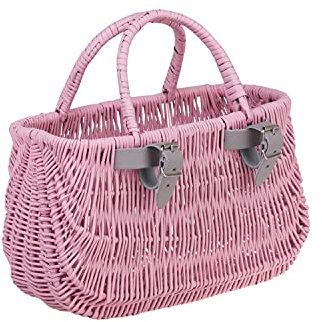 e-wicker24 Alles aus Weide Fahrradkorb für Kinder vorne kleiner Korb geflochten für Kinderfahrrad Gepäckträger Retro Fahrradkorb aus Weide für Lenker Vintage Stil Weidentransporter (22x10 H13/16_Pink)