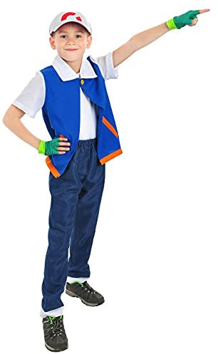 CoolChange Trainer Kostüm von Ash Ketchum | Kinderkostüm für Poke Fans | Größe: 130