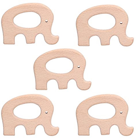 5Pcs Baby Teethe-eez Elefant Kinderkrankheiten Spielzeug Buchenholz Schmerzlinderung Netter Moderner Beißring Anhänger für DIY Herstellung Halskette Armbänder