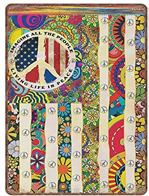 Dreacoss Imagine All The People Living Life in Peace HippieBlechschilder, Retro, lustiges Metallschild, Vintage-Poster, Wandkunst für Küche, Garten, Badezimmer, Bauernhof, Zuhause, Kaffee-Dekor,