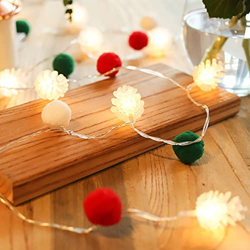 Lichterkette, batteriebetrieben, 20 LEDs, warmweiße Pompon-Kugel, Girlande für Schlafzimmer, Hochzeit, Party, Weihnachten, Geburtstag, Jahrestag, Kinderzimmer, Dekoration, Geschenk (warmweiß)