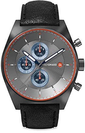 DeTomaso D10 Chronograph Limited Edition Gray Herren-Armbanduhr Analog Quarz Lederarmband Schwarz