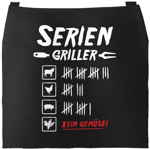 MoonWorks® Premium Grill-Schürze für Männer Aufdruck Seriengriller Strichliste Fleisch Kein Gemüse Fun Motiv schwarz Herren