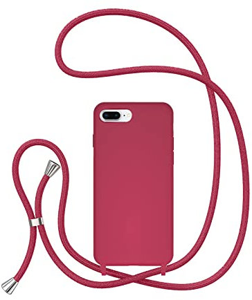 UEEBAI Handykette Hülle für iPhone 7 Plus/iPhone 8 Plus, Silikon Stoßfeste Handyhülle mit Kabellosem Laden Verstellbare Lanyard Schutzhülle Stylische Umhängeband TPU Bumper Case Cover - Rosa Rot