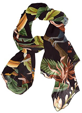 Palm Leaves Fowers Damen Langer Schal Schal Wrap Weich Mode Leichte Chiffon Seidenschals, Vögel tropische Blätter