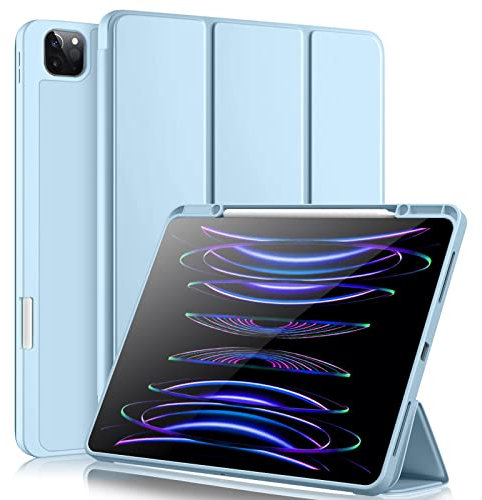Vobafe Hülle Kompatibel mit iPad Pro 12.9 Hülle 6./5./4./3.Generation, TPU Flexible Rückseite mit Stifthalter für iPad Pro 12,9 2022/2021/2020/2018, Unterstützung Pencil 2 Aufladung, Hell Blau