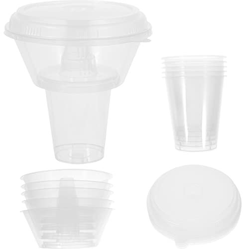 Smoothie Cup 2 in 1 Snack and Drink Cup 5 Sets Tumbler and Snack Bowls All-in-one Combo Plastic Combined Snacks Holder French Fries Container Beverage Cups for On-the-go Iced Coffee Cup