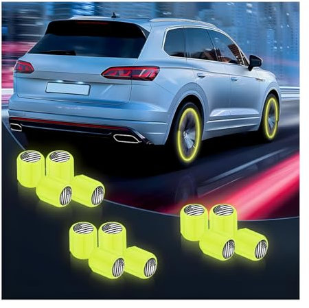 AUKEPO Leuchtende Ventilkappen für Autoreifen, amerikanische Flagge, universal, staubdicht, korrosionsbeständig, Autozubehör, passend für Motorräder, SUV, LKW, Fahrräder, 12 Stück (gelb)