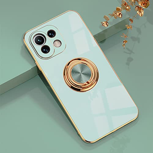 XINYEXIN Funda para Xiaomi Mi 11 Lite 4G / 5G / 5G NE con Anillo Soporte Girar 360 Grados, Moda Suave TPU Silicona Case Cover, Antigolpes Carcasa para Xiaomi11 Lite 5G NE - Verde Claro