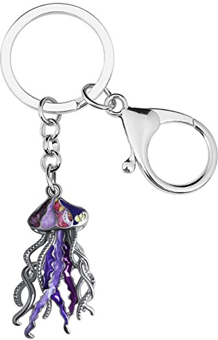 LONYOO Emaille Hai Schlüsselanhänger Qualle Oktopus Delphin Wal Seepferdchen Schlüsselanhänger für Frauen Mädchen Sommer Meer Tiere Geschenke (Qualle Schlüsselanhänger Lila)